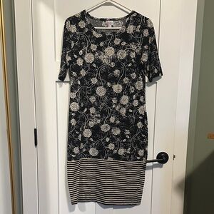 LuLaRoe Black and Cream Floral Midi Dress